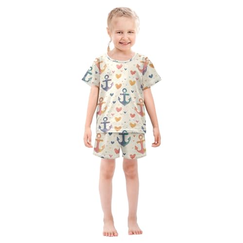 ALAZA Rainbow Hearts Anchor Pajama Set Short Sleeve Sleepwear Soft Lounge Nightwear3