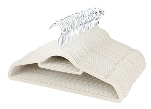 50 Velvet Hangers Non-Slip Clothes Coat Hangers Coat with Tie Bar and 360° Swivel Hook Space-Saving 0.6 cm Thick 45 cm Long, for Dresses Trousers