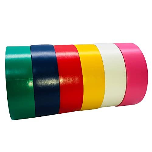 Lyltech Electrical Tape Colors 6 Pack 3/4-Inch By 30 Feet, Waterproof,Strong Adhesive, Durable, Easy-Wrap,Pink,Yellow,Red, Green,Blue, White #TOP4