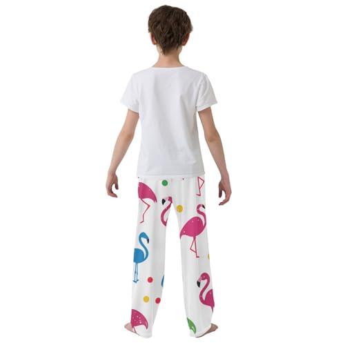 Colorful Flamingo Polka Dot Boys Long Pants Soft Trousers Elastic Waist Kids Lounge Bottoms with Pockets S-XL3