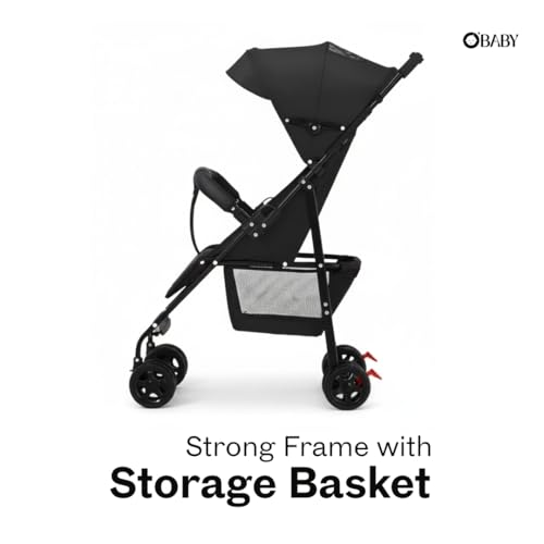 Image of OBABY Stroller with Reclining Seat, Adjustable Canopy, Safety Harness, Smooth Wheels, Compact Folding Design (Small-Darkgrey)