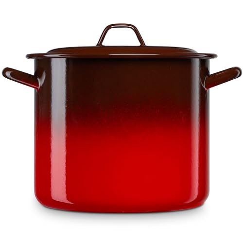 briebe Olla Alta Cocina Inducción 36 cm, Cazuela 26L Grande con Tapa Acero Esmaltado Vitrificado, Apta Vitrocerámica, Fuego, Gas, Horno, Ignea Vintage Rojo