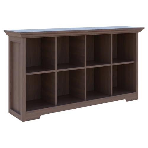 OSCHF Cube Shelf Bookcase with Base - Wooden 2 Tiers Floor Standing Low Storage Cabinet for Home and Office, 8-Cube Lattice Bookshelf, Walnut