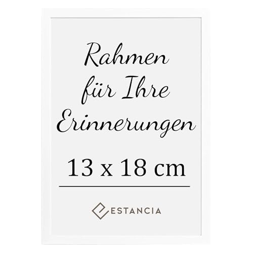 Estancia Weißer Bilderrahmen aus Kiefernholz 13x18 cm mit Bruchsicherem Acrylglas | Moderner Holzbilderrahmen 13 x 18 cm