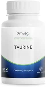 L-Taurine - 99% pure - free, natural & stable form - Amino acid Sport, Performance - High assimilation - Vegan - No solvents, additives or excipients - 60 capsules (1 month) - Dynveo