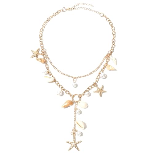JeVenis Starfish Shells Necklace Choker Mermaid Costume Beach Accessories Jewelry for Women Seashells Starfish Pearl Summer Beach Gifts for Women