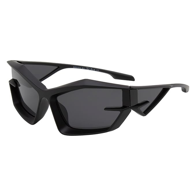 Trendy Y2K Wrap Around Sunglasses for Men Women Fashion Cool Sport Stylish Cat-eye Glasses Shades, (Black) Medium-image-35