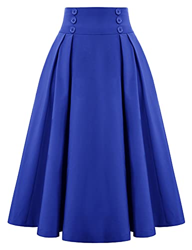 Image of Belle Poque Women's Midi Pleated A-Line Skirts Pockets