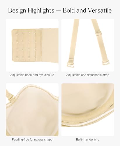 Image of Popilush Strapless Bras for Women Bandeau Unlined Bra No Padding Underwire