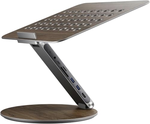 KU XIU Verstellbar Laptop Ständer mit 8-in-1 Dockingstation Aluminium Laptop Halterung mit USB HUB 360 Rrehbarer Basis Dual-Display 4K-HDMI USB3.0 PD100W für MacBook Pro Air/alle 10-17 Laptops