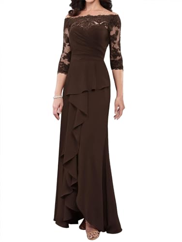 Clixsy Mother of The Bride Dresses Off Shoulder - Wedding Lace Chiffon Long Formal Dresses with Sleeve