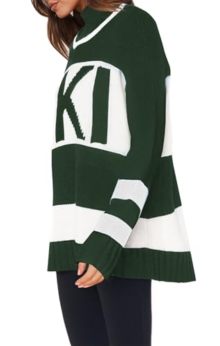 Image of Yousify Womens Sweaters Fall 2025 Oversized Color Block Ski Sweater Crewneck Winter Tops S-2XL