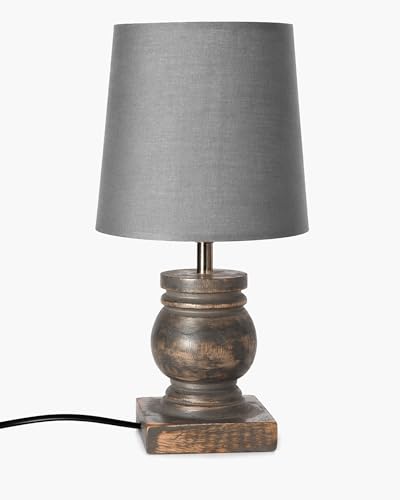 Image of Homesake Small Table Lamp for Bedroom Living Room Simple Retro Grey Distress Wood Grain Farmhouse Bedside Lamps Suitable for Nightstand, Desk Light, Gift, Trophy, (Gray Drum Shade)