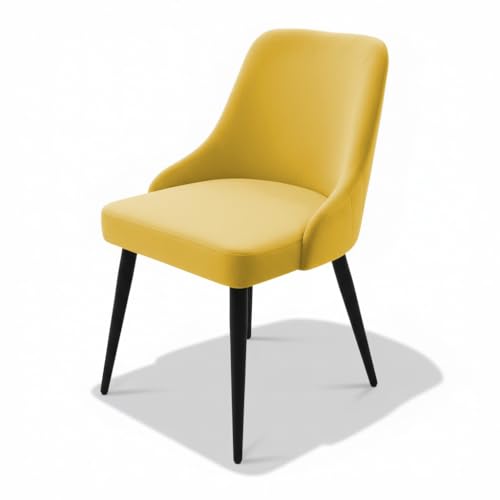 Image of Finch Fox Taskpro Modern Unique Velvet Upholstered Seating Living Room Dining Chair with Black Metal Legs in Yellow Color (Set of 2)