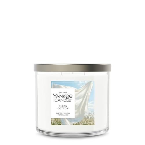 Yankee Candle Clean Cotton, Fall Scented Candle, 14.5oz 3-Wick Candle Jar with up to 40 Hours Burn Time
