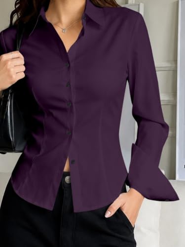 Image of JANIX Women's Solid Shirt | Full Sleeve Button Down Collared Shirt | Regular Fit Casual Formal Office Wear Western Top