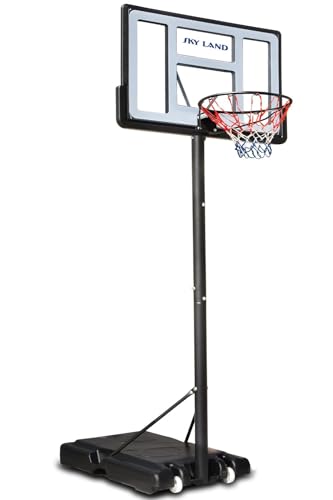SKY LAND Sports Portable Basketball Hoop Goal on Wheels Adjustable Height 5-10 FT 44 Backboard For Adults & Kids Outdoor Basketball Hoop Stand EM-1873