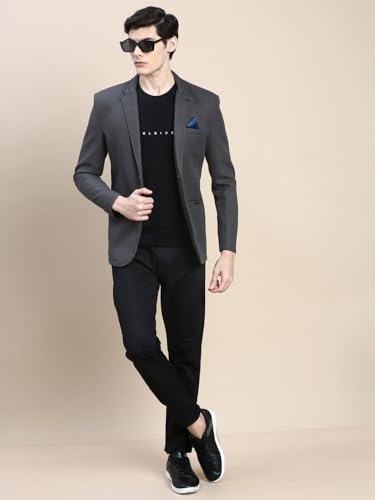 Image of SHOWOFFFF Men Solid Single Breasted Casual Blazer | Notched Lapel Full Sleeves Cotton Blazer for Mens | Slim Fit Regular Length Blazer for Men's