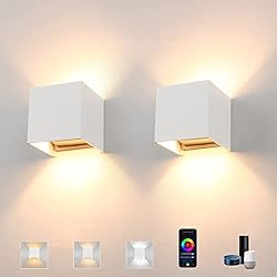 Amazon Lamparas De Pared Klighten 2 piezas luces de pared inteligentes regulables 3000K-6000K, lámpara de pared LED de 14W compatible con Amazon Alexa, diseño de haz de luz ajustable, IP65,blanco