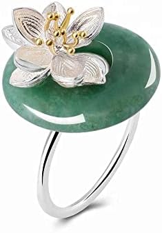 Stunning Lotus Flower Ring with Natural Gemstone Aventurine in 925 Sterling Silver Adjustable Ring Size Women Fine Handmade Jewelry - PremiumPearl