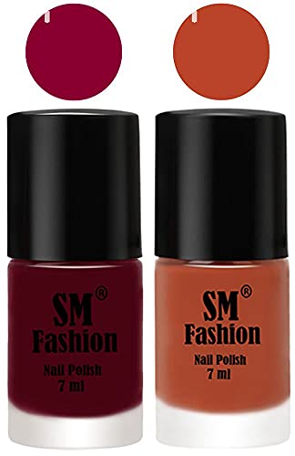 Image of Long Lasting Nail Polish | Nail Paint Combo 7 ml Each) - Set of 2 Boysenberry-Light Coral