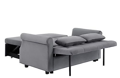 3 in 1 Convertible Sofa Bed with 2 Lumbar Pillows, Velvet Upholstered Sleeper Recliner Sofa Couch with Detachable Armrest, Multifunctional Pull Out Couch for Living Room, Bedroom, Office, Gray