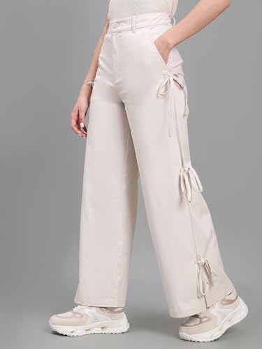 Image of GO COLORS Mostlysane Collection Cotton Pleated Pants Full Length for Women | Mid Rise, Baggy Fit, Solid