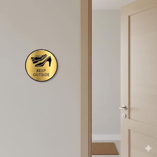 Image of Premium Brush Gold Finish Acrylic Keep Outside Door Sign Easy to Mount Self-Adhesive Tape Signage for Hotel Office Resort Society Corporate Business.