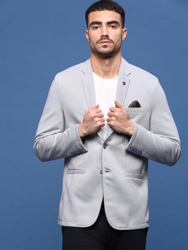 Image of SHOWOFFFF Men Solid Single Breasted Casual Blazer | Notched Lapel Full Sleeves Cotton Blazer for Mens | Slim Fit Regular Length Blazer for Men's