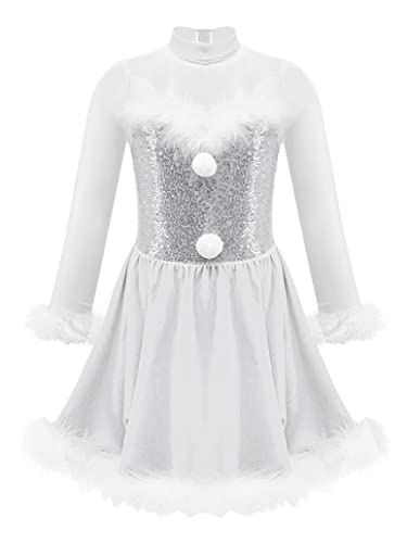 Robe Noël fille en velours rouge avec pompon et manches longues pour enfant de 5 à 16 ans