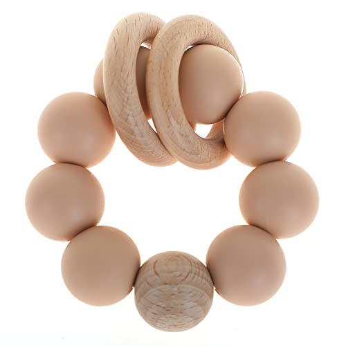 Image of Silicone Baby Teether, Food Grade Silicone & Beech Baby Teething Toy, BPA Free (Apricot)