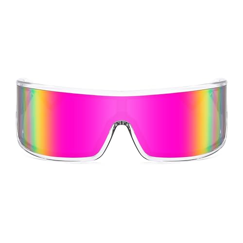 FEISEDY Trendy Futuristic Wrap Sunglasses Flat Top Mirrored One Piece Lens Reflective Sun Glasses for Women Men B01612