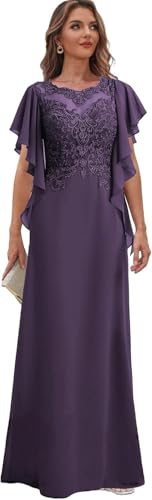 Lace Appliquess Mother of The Bride Dresses for Wedding Long Ruffles Short Sleeve Chiffon Formal Evening Gowns4