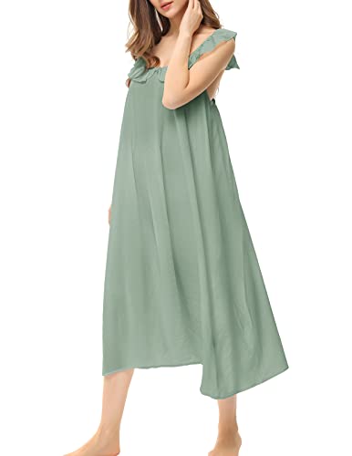 Zexxxy Cotton Nightgowns For Women Sleeveless Night Gown Spaghetti Straps Ruffle Sleepshirts Sage L Grey-Green #TOP2