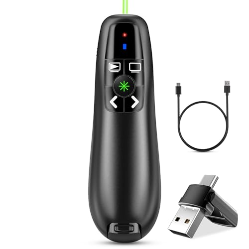 Image of Presentation Clicker Wireless Presenter Remote Clicker, 2-in-1 USB C USB A Clicker for PowerPoint Presentations, Rechargeable Presentation Clicker with Green Light Pointer, Clicker for Class, Meeting