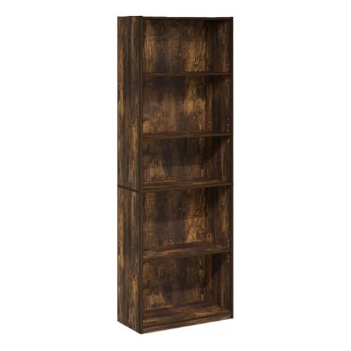 Image of Furinno GEHRY Book Shelf, 5-Tier Bookshelf with Open Shelf, Standing Bookcase with Adjustable Shelves, 11.6 x 24.8 x 71.4, for Living Room, Bedroom, Home Office, Amber Pine