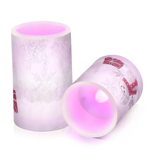 Image of Christmas Lights Decorations Flameless Candles Snowman in Winter Pillar Candles Set of 2 Battery Operated Remote Control Warm Lights
