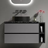 Grand espace de rangement : malgré son design flottant, l'armoire offre beaucoup d'espace. Dans les tiroirs spacieux, vous pouvez ranger les serviettes et les cosmétiques de manière opaque, tandis que le grand plan de travail offre un espace supplémentaire pour vos produits de toilette quotidiens.