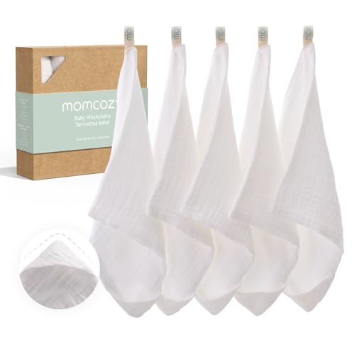 Image of Momcozy Baby Washcloths - 4 Layer Design| Medium Thickness| Soft & Absorbent| Premium Cotton for Newborns' Skin-Great for Bathing, Wiping & on-the-go Use, Shower Gift and Essential(5 Pack, 10x10 inch)