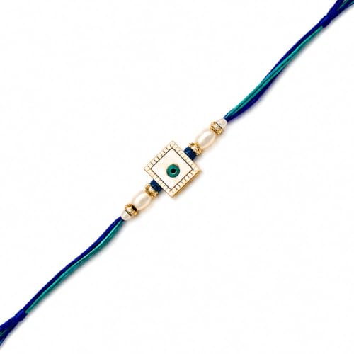 Image of I Jewels Traditional Evil Eye Bhaiya Bhabhi Rakhi Combo with Bracelet Roli Chawal & Raksha Bandhan Card for Brother Bhabhi (R519-CO)