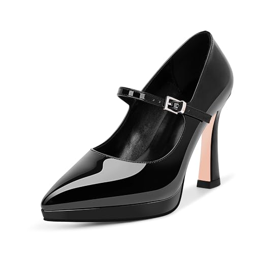 Women's Platform Mary Jane Pumps Pointed Toe Buckle Strap Stiletto High Heel Dress Shoes