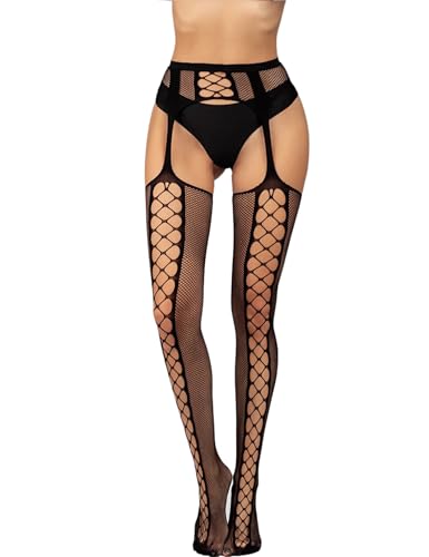 Women's Open Crotch Pantyhose Design Fishnet Stockings Patterned Sexy Black Mesh Hollow out Tights