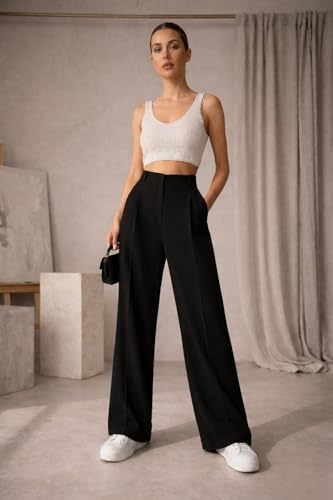 Image of Twill Regular Fit High-Waist Korean Trousers for Women & Girls | Casual Pants Outings