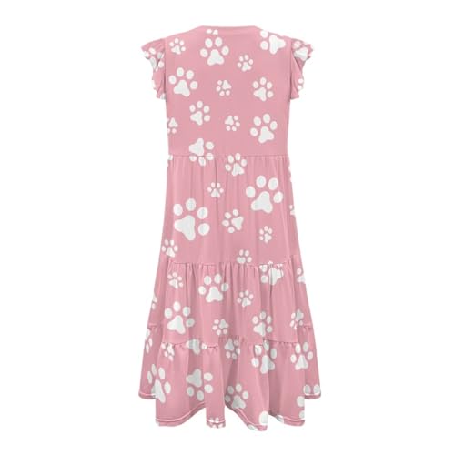 Image of Women's Casual Ruffle Sleeve Dress V Neck Pullover Dress Flowy A-Line Pleated Lightweight Dress with Pockets