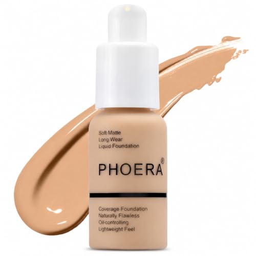 Glamza PHOERA Foundation Concealer Makeup Full Coverage Matte Brighten Long Lasting UK (104 BUFF BEIGE)