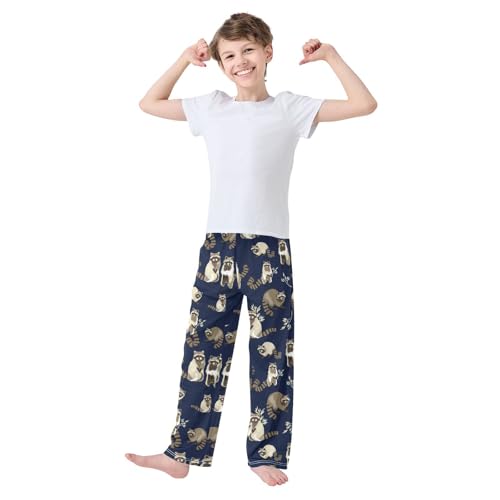 ZZXXB Cute Raccoon Boys Long Pants Soft Trousers Elastic Waist Kids Lounge Bottoms with Pockets S-XL2