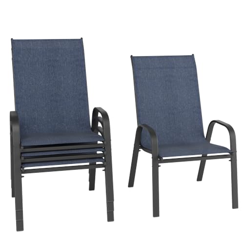 Image of Betterhood Patio Chairs Set of 4, Stackable Outdoor Dining Chairs Set with Breathable Seat Fabric, All-Weather Powder-Coated Metal Frame for Pool Side, Backyard, 350LBS Capacity (Blue, Set of 4)