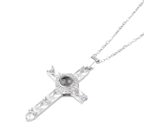 Collier de projection personnalisable avec photo et croix en argent 925
