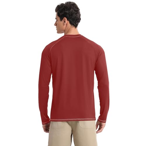 Comfortable Long Sleeve Rash Guard Long Sleeve Beach Men's UPF 50+ Maroon Brown2