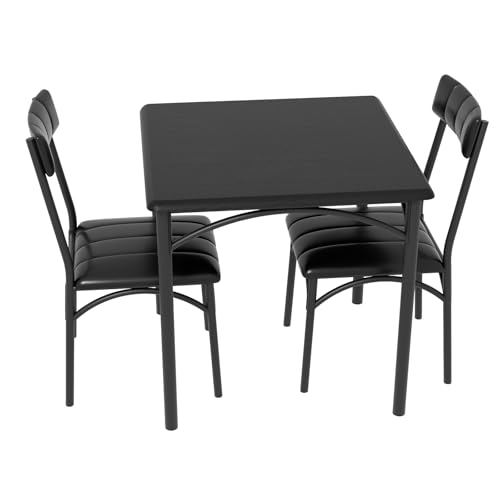 Ensemble Table salle à Manger en bois avec 2 chaises,Table de cuisine avec cuir chaise Rembourré,Pieds en Acier,Ensemble Table à manger légère pour 2...